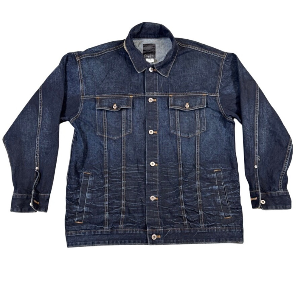 Sean John Mens XXL Dark Wash Denim Trucker Jacket Indigo Blue 100% Cotton Outer
